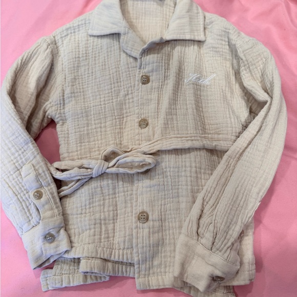 Cream Button-Up Jacket with Belt - Picture 1 of 7